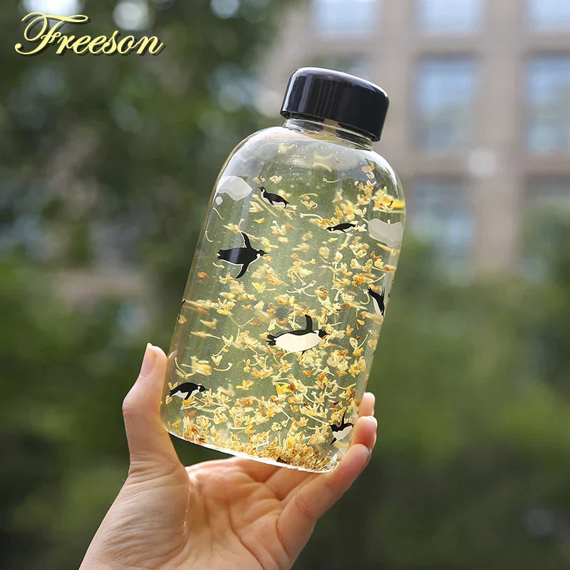 DecorBites™ Animal Glass Water Bottle with Sleeve | Cute Kawaii Design for Outdoor Activities