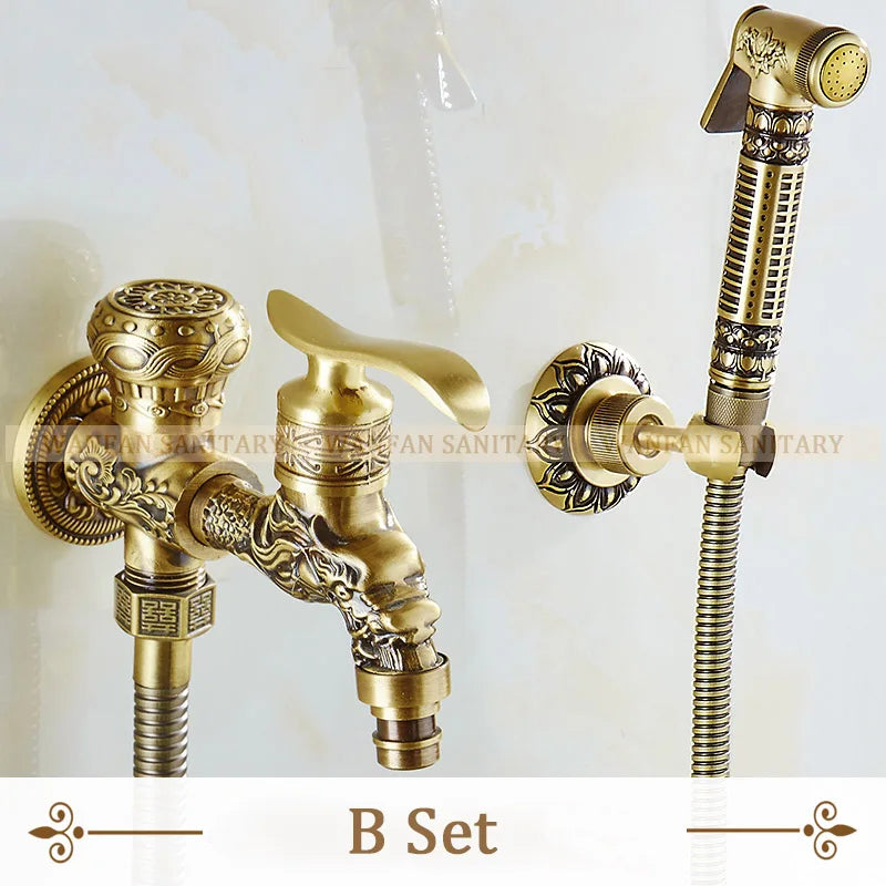 DecorBites™ Antique Brass Wall Mounted Bidet Faucet Hygienic Shower Sprayer Tap