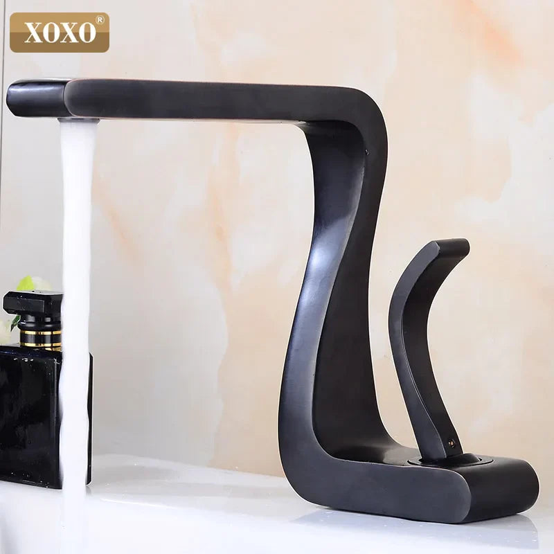 DecorBites™ Black Brass Single Handle Basin Faucet, Deck Mounted Bathroom Sink Mixer