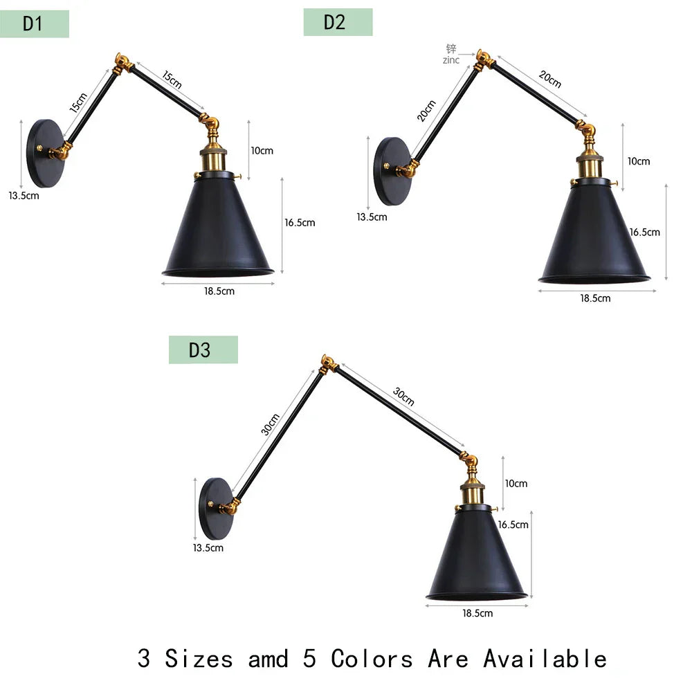 DecorBites™ Iron Loft Retro Wall Lamp Sconce Indoor LED Industrial Black Brass