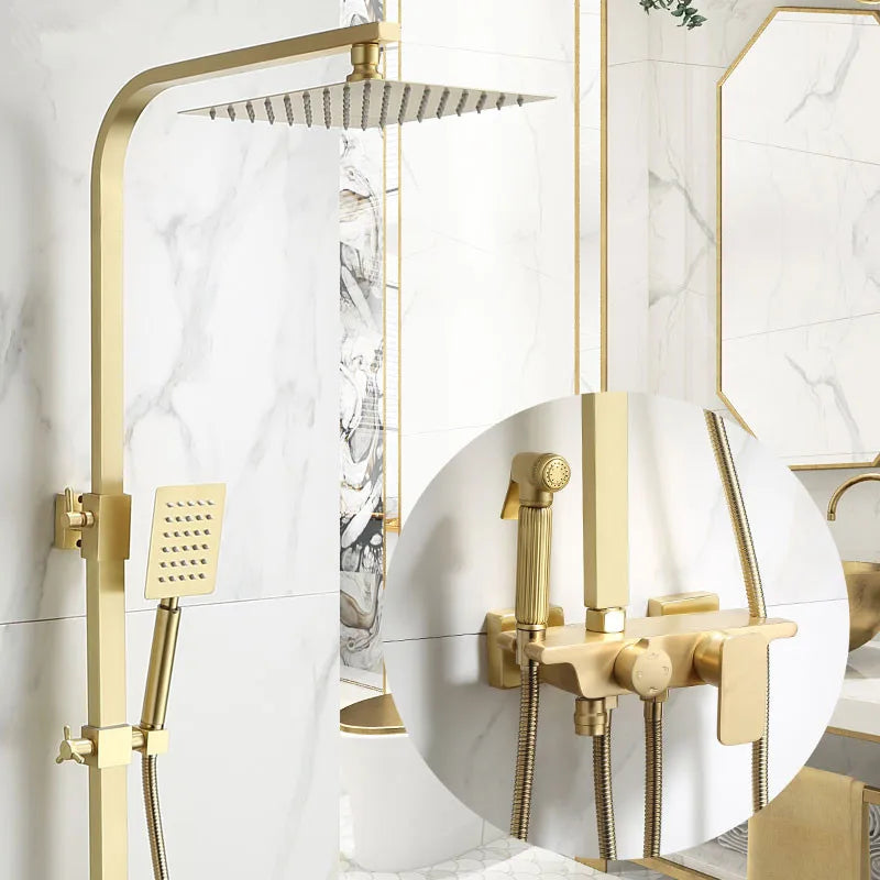 DecorBites™ Brushed Gold Bath & Shower Faucet Set for Luxurious Rainfall Experience