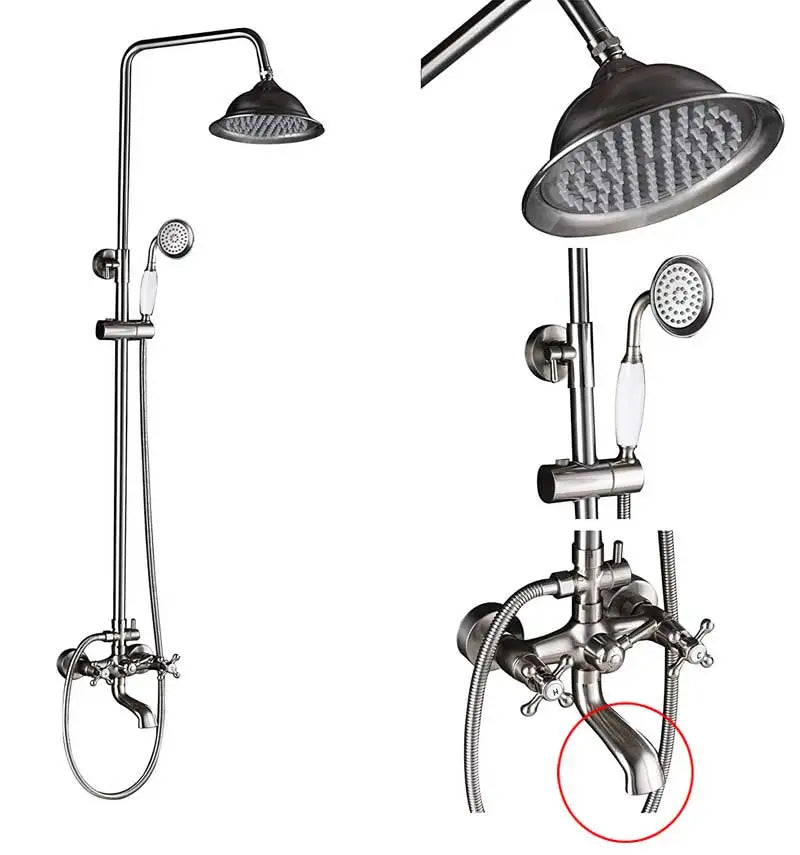DecorBites™ Brushed Nickel Dual Handle Rainfall Shower Mixer Faucet with Handshower