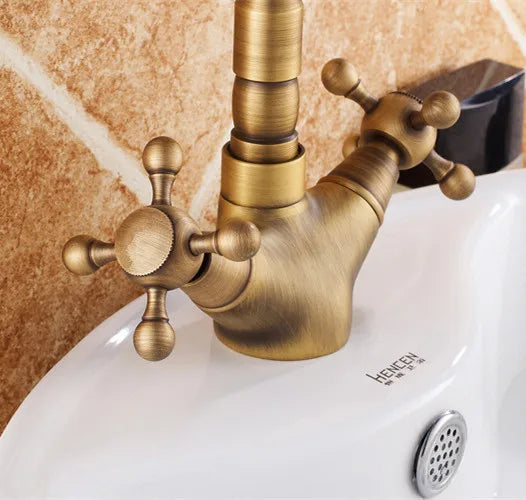 DecorBites™ Antique Bronze Brass Swivel Basin Faucet with 2 Lever Handles