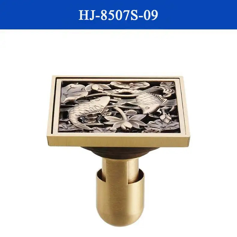 DecorBites™ Antique Brass Shower Drain Cover Euro Art Carved Bathroom Strainer