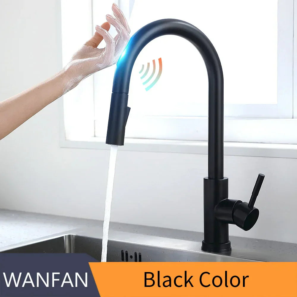 DecorBites™ Brushed Gold Smart Sensor Kitchen Faucet, Dual Outlet, Single Handle