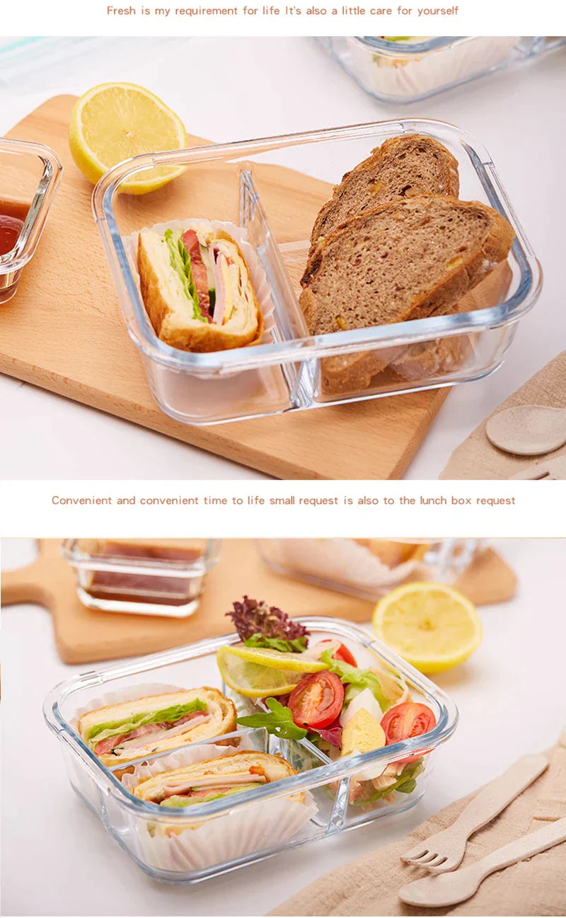 DecorBites™ Kids Lunch Box: Korean Style Glass Bento with Compartments, Microwave Safe, Food Storage