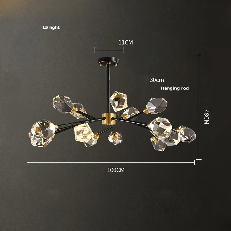 DecorBites™ Black Crystal Copper LED Chandelier for Dining Room - Art Deco Hanging Lamp
