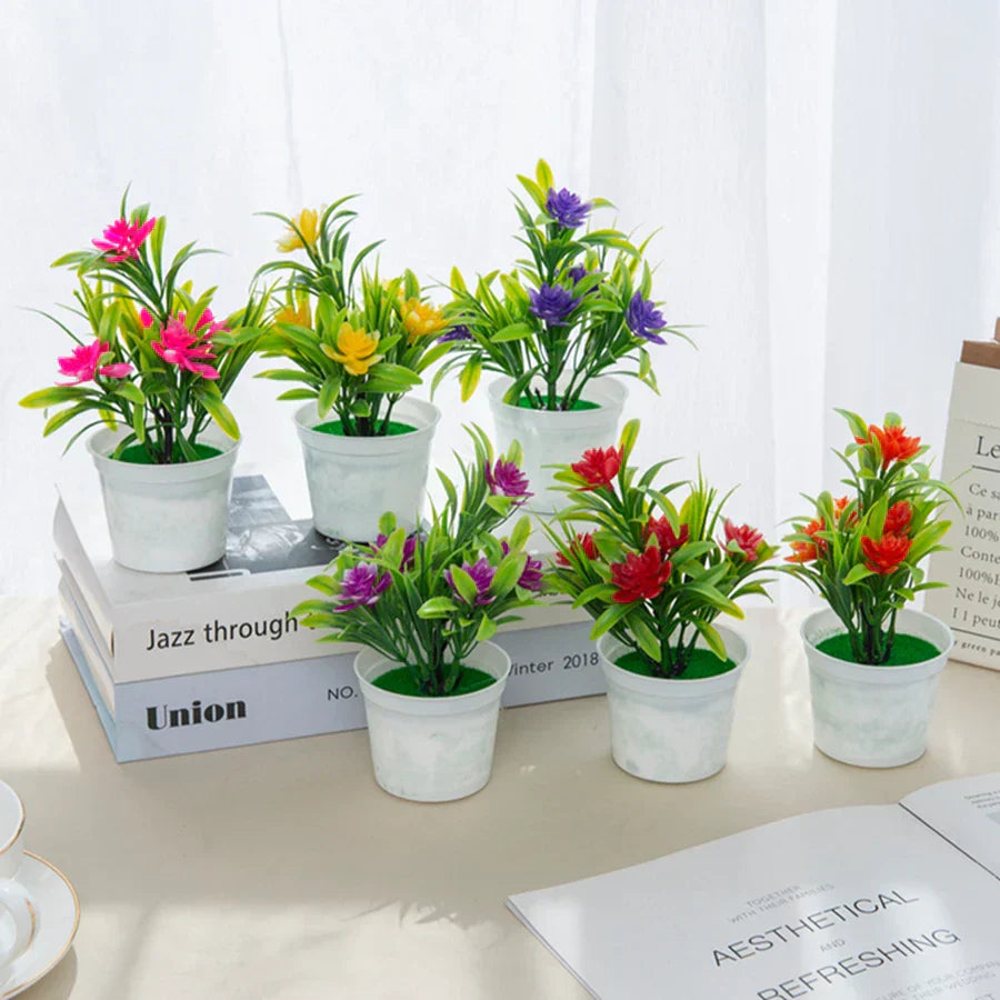 DecorBites™ Artificial Flowers Bonsai Vase Mini Potted Home Decor Wedding DIY Flowerpot