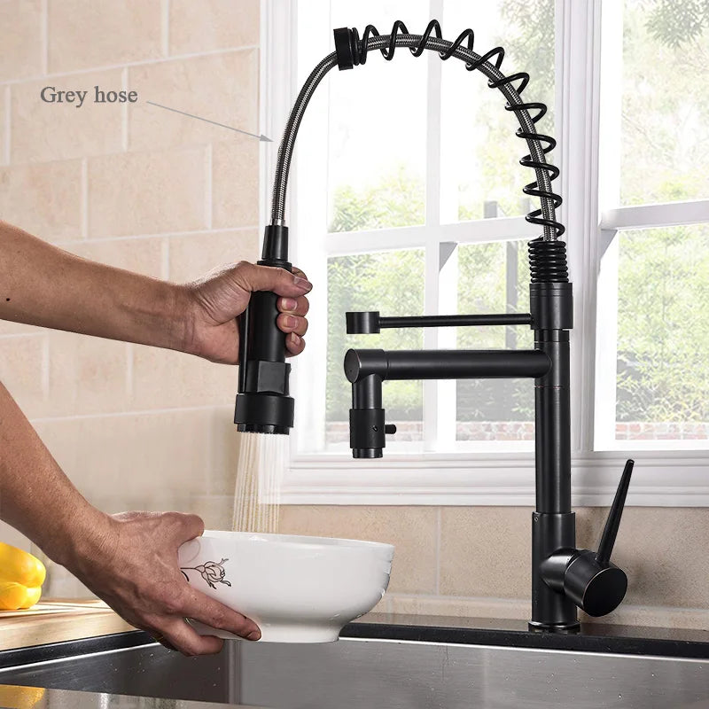 DecorBites™ Brass Kitchen Faucet Spring Swivel Spout Hot Cold Water Mixer Taps
