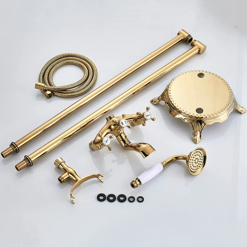 DecorBites™ Dual Handle Clawfoot Bathtub Shower Faucet, Golden Polished Free Standing Mixer