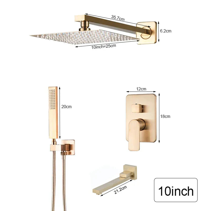 DecorBites™ Brushed Gold Ultra-Thin Rainfall Shower Faucet with Wall Mount 8’‘-16’‘ Head