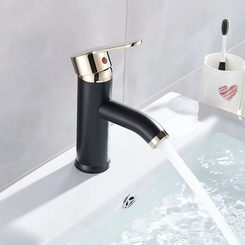 DecorBites™ Black Golden Single Handle Bathroom Basin Faucet for Deck Mount Vessel Sink