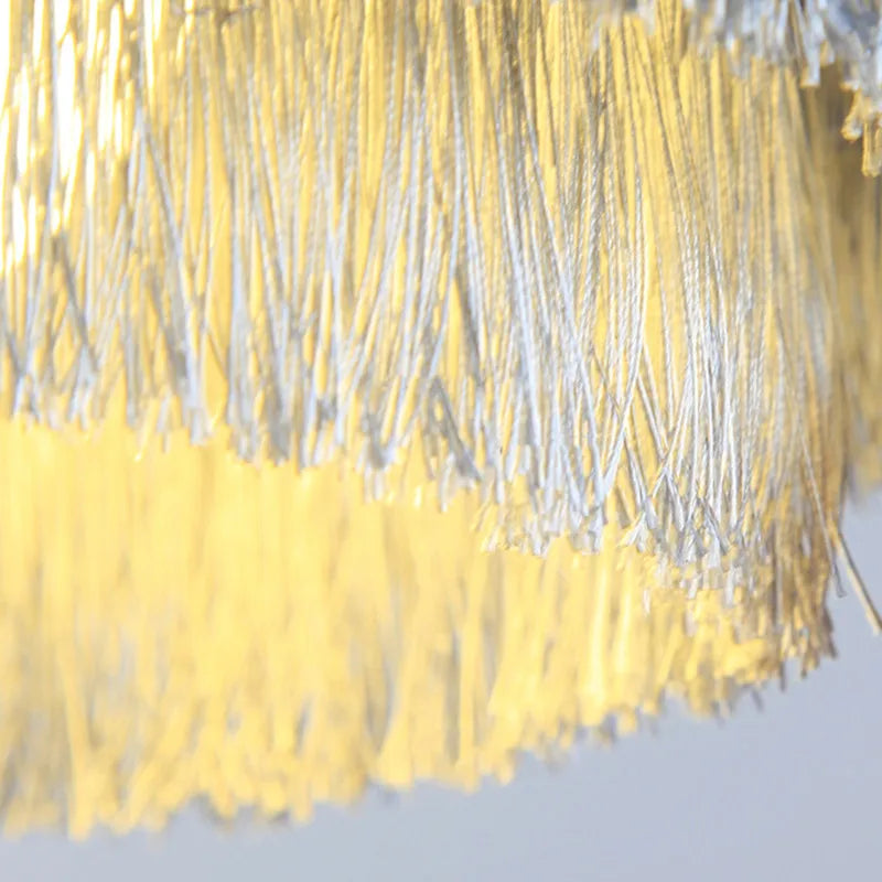 DecorBites™ Bohemian Gold Tiered Chandelier | White & Beige Cotton Thread Line | Girls Room Wedding Lighting