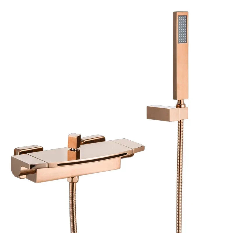 DecorBites™ Brushed Gold Tub Shower Faucet Set with Waterfall Handheld Mixer