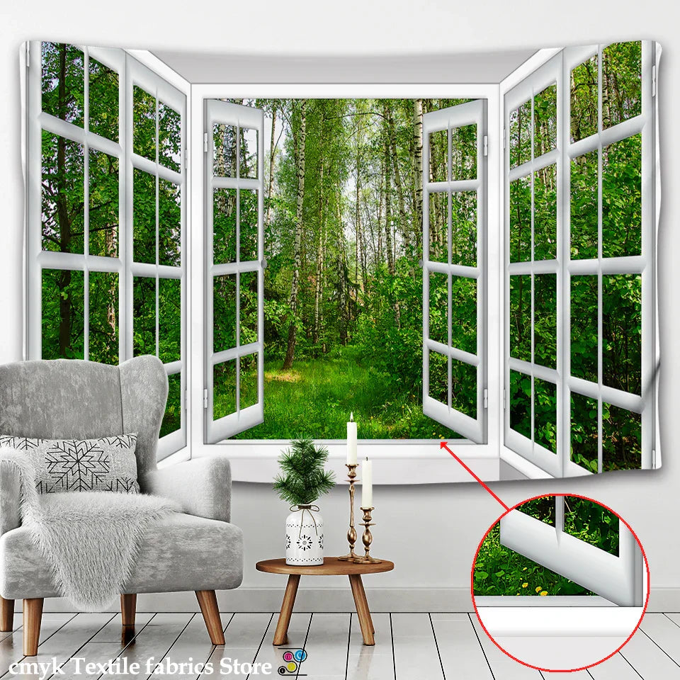 DecorBites™ 3D Landscape Window Wall Tapestry Nordic Style Home Decoration Painting