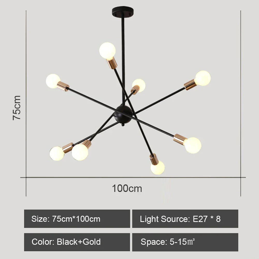 DecorBites™ LED Ceiling Chandelier: Modern & Industrial Sputnik Style for Living Room & Bedroom
