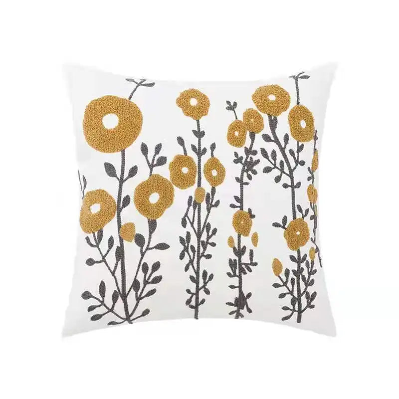 DecorBites™ Daisy Floral Geometric Embroidery Pillow Cover Yellow Blue 45x45cm Soft Cozy