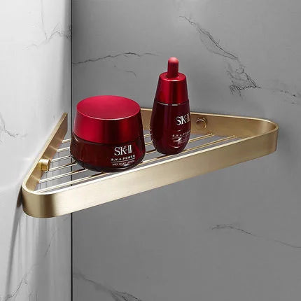 DecorBites™ Brushed Gold Bathroom Hardware Set: Towel Rack, Corner Shelf, Paper Holder, Hook, Toilet Brush Holder