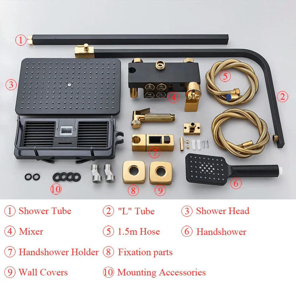 DecorBites™ Black Thermostatic Digital Shower Faucet Set 4-way Mixer Bidet Tap for Bathroom