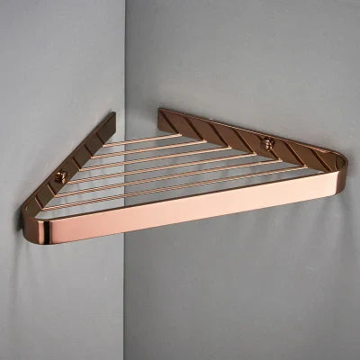 DecorBites™ Brass Bathroom Shower Rack: Brushed Gold Corner Shelf for Bath and Shower Storage