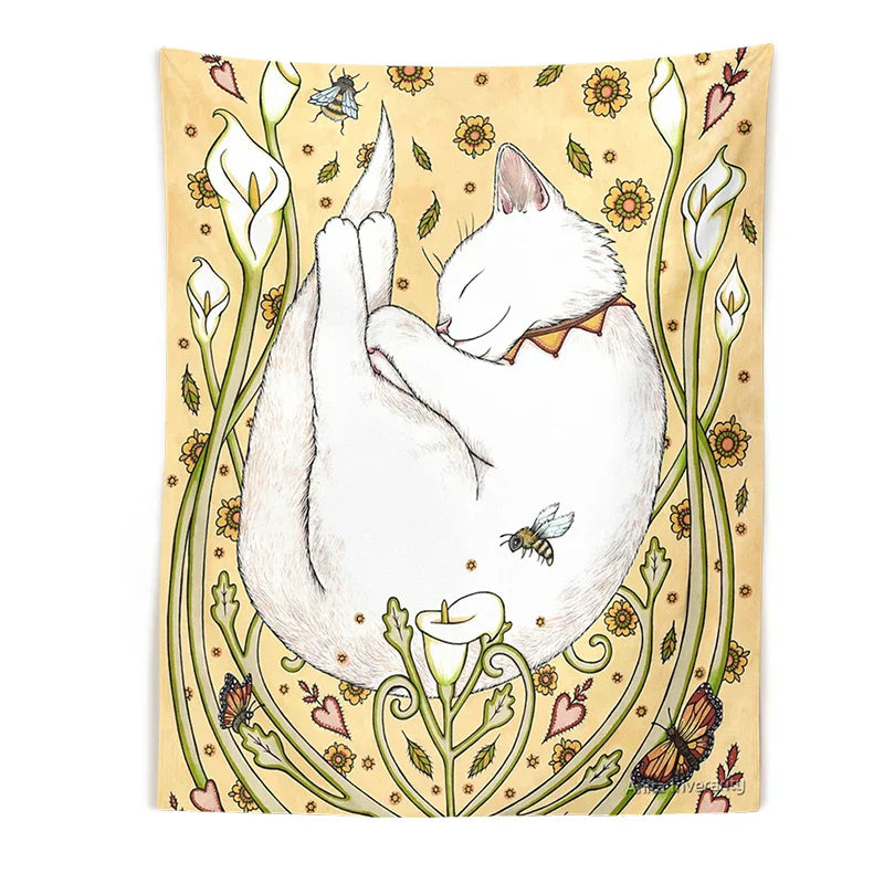 DecorBites™ Cat Botanical Flower Wall Tapestry for Living Room Bedroom Home Decor