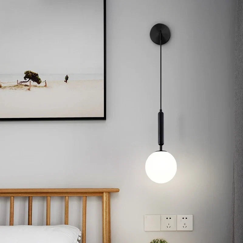 DecorBites™ Glass Ball Wall Lamp Brass/Black Sconce for Living Room Bedroom Reading