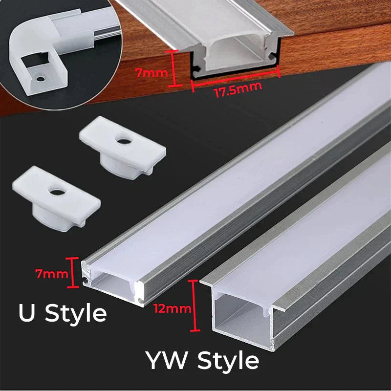 DecorBites™ 0.5m U/YW Aluminum Profile Recessed Channel with Milky Cover for LED Strip Lights