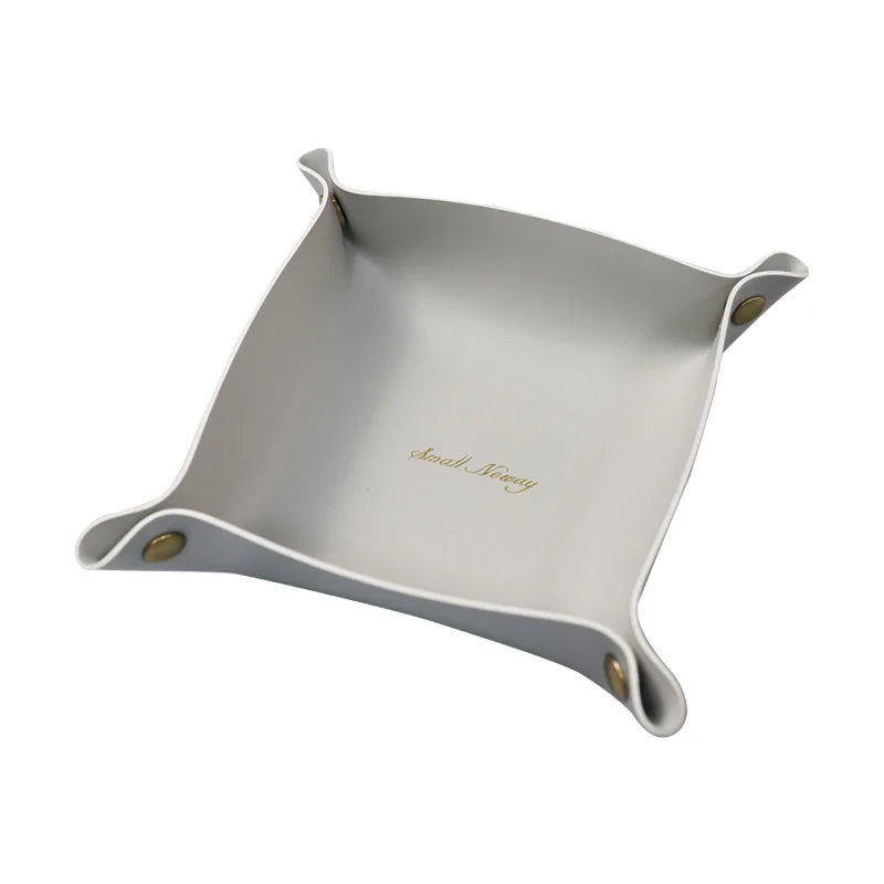 DecorBites™ Leather Desktop Organizer Tray: Home/Office Cosmetics, Jewelry, Key Storage Holder
