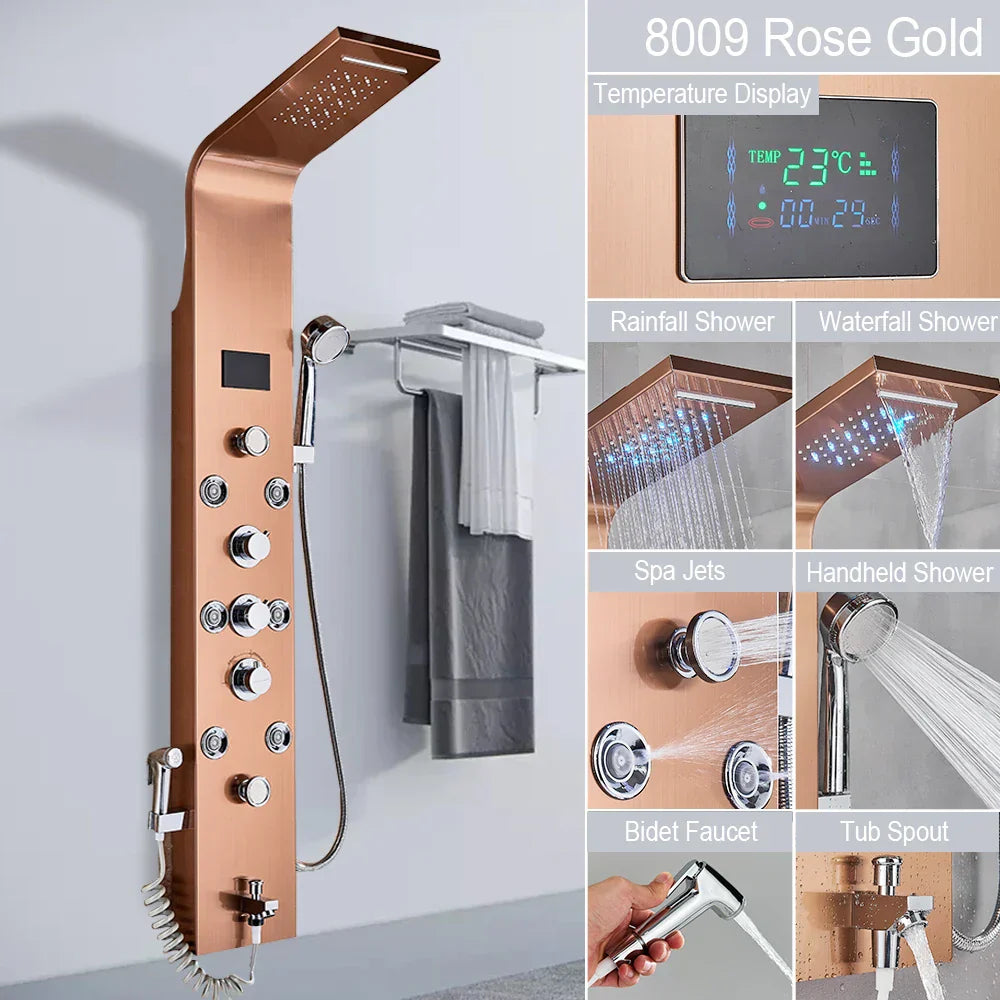 DecorBites™ Black LED Shower Faucet SPA Massage Jet Rain Panel Bidet Sprayer Tap