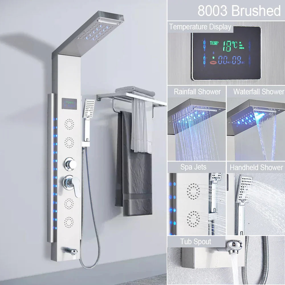 DecorBites™ Black Led Shower Panel 5-Function Wall Mount Bathroom Shower Faucet