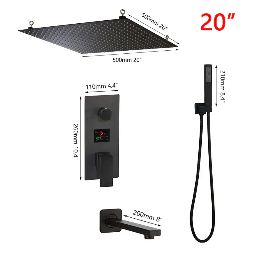 DecorBites™ Black Digital Shower Faucet, Matte Black Finish, Thermostatic Temperature Display
