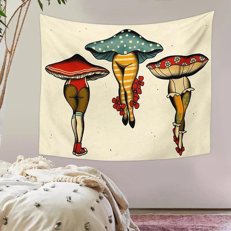 DecorBites™ Cactus Mushroom Girl Tapestry Psychedelic Witchcraft Home Decor