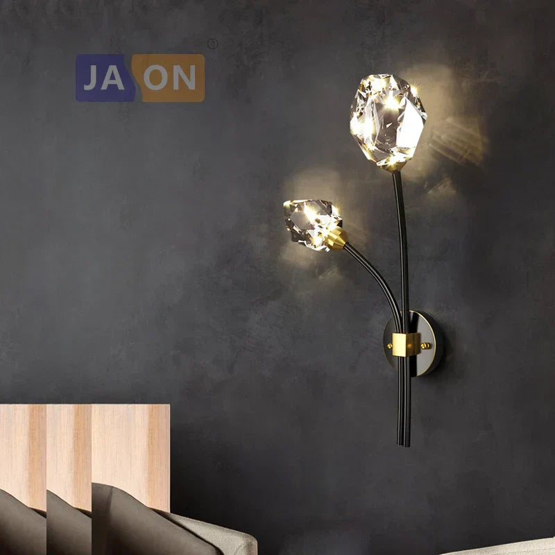 DecorBites™ Crystal LED Wall Sconce for Bedroom Corridor - Designer Black Gold Wall Light
