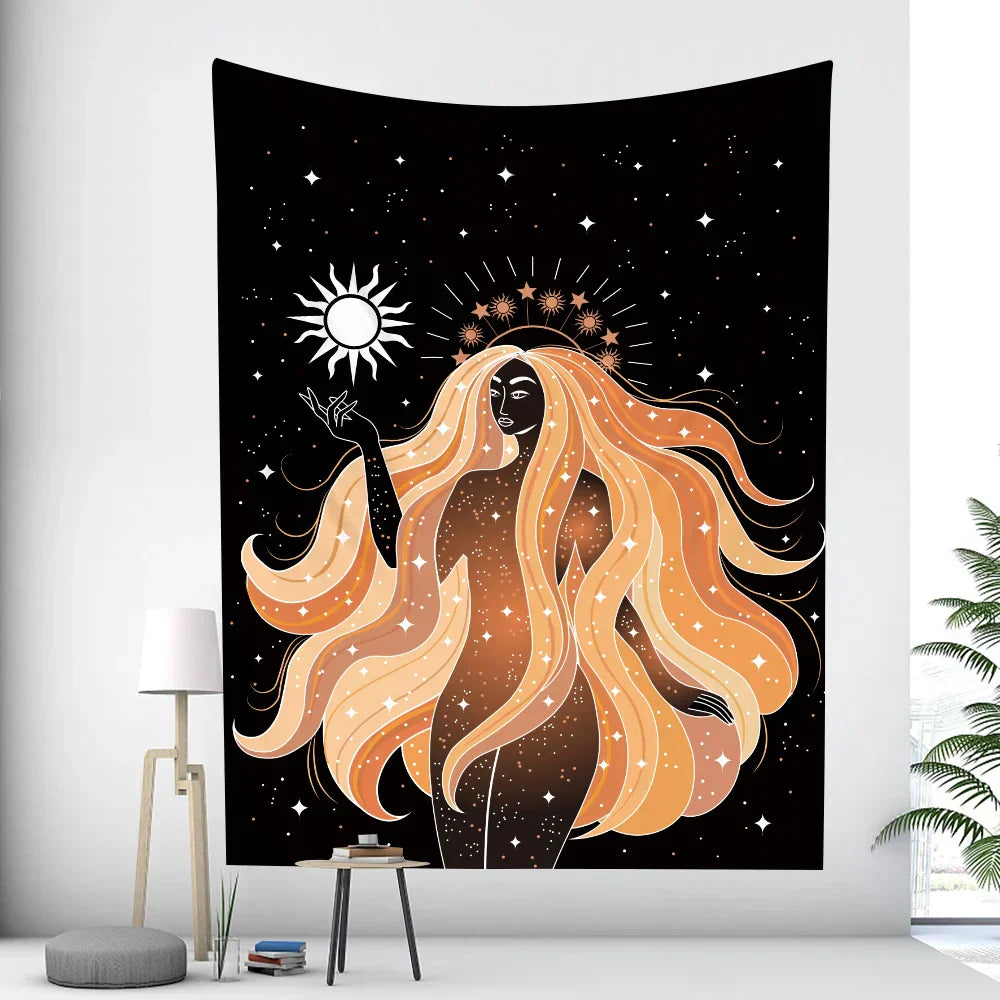 DecorBites™ Boho Girl Tapestry: Hippie Yoga Mat, Sofa Blanket, Home Decor Art