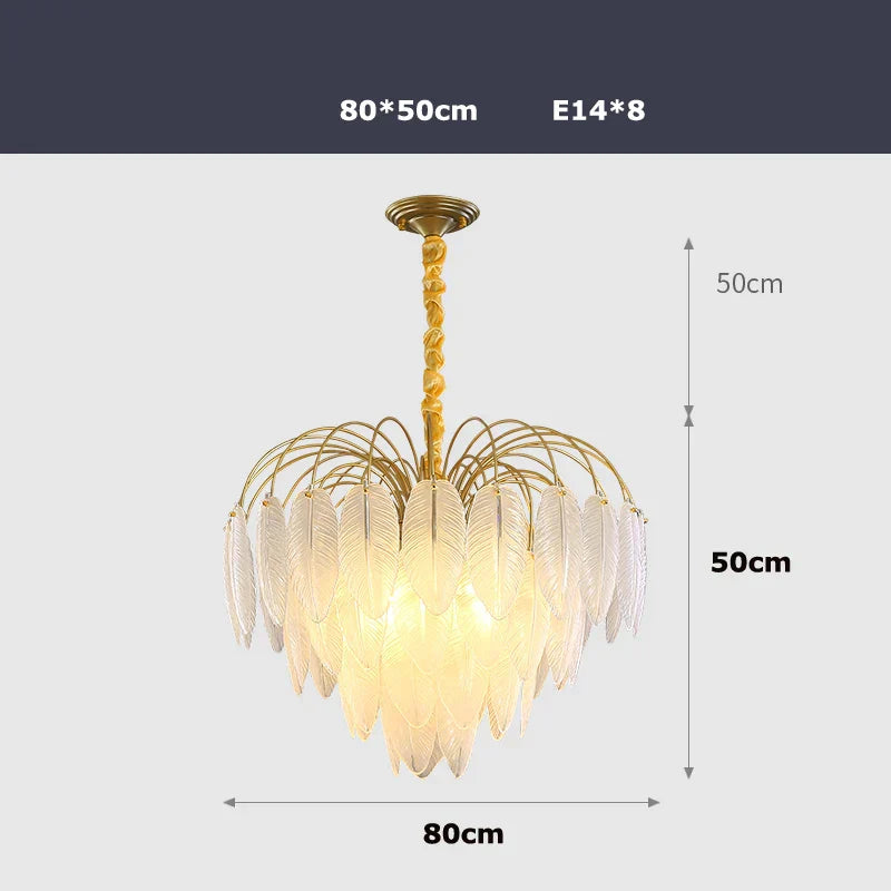 DecorBites™ Art Deco White Glass Feather Chandelier with LED Lighting for Foyer & Bedroom