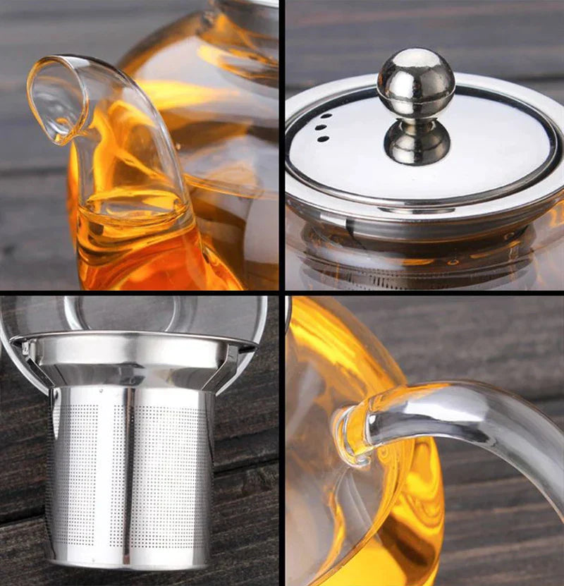 DecorBites™ Glass Teapot Flower Tea Set with Stainless Steel Strainer