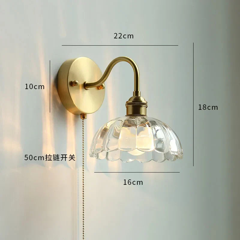 DecorBites™ Glass LED Bathroom Mirror Light Pull Chain Copper Wall Sconce