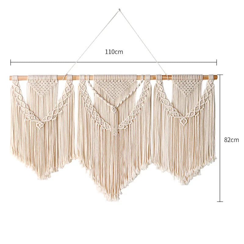 DecorBites™ Large Hand-Woven Macrame Wall Hanging Tapestry with Wooden Stick & Tassels