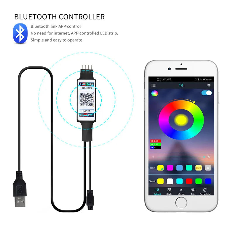 DecorBites™ Bluetooth RGB LED Strip Light + 24-Key Controller – 1M-5M Length