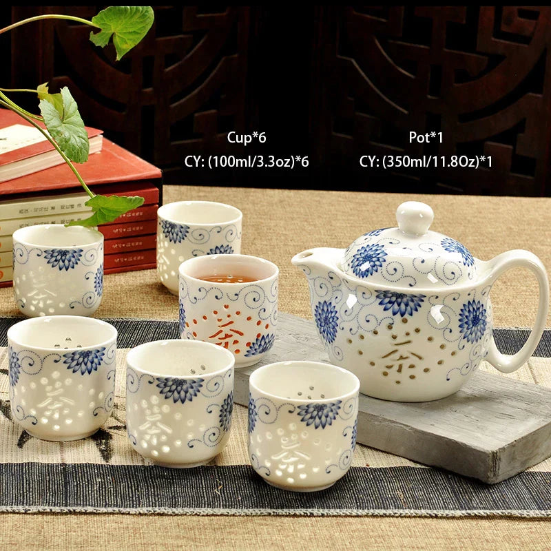 DecorBites™ Ceramic Kung Fu Teapot with Dragon Design 350ml - Handmade Porcelain Tea Pot