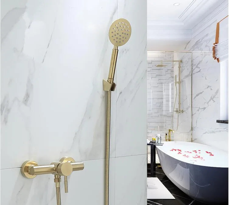 DecorBites™ Brushed Gold Wall Mounted Shower Faucet Set for Bathroom with Hot and Cold Mixer