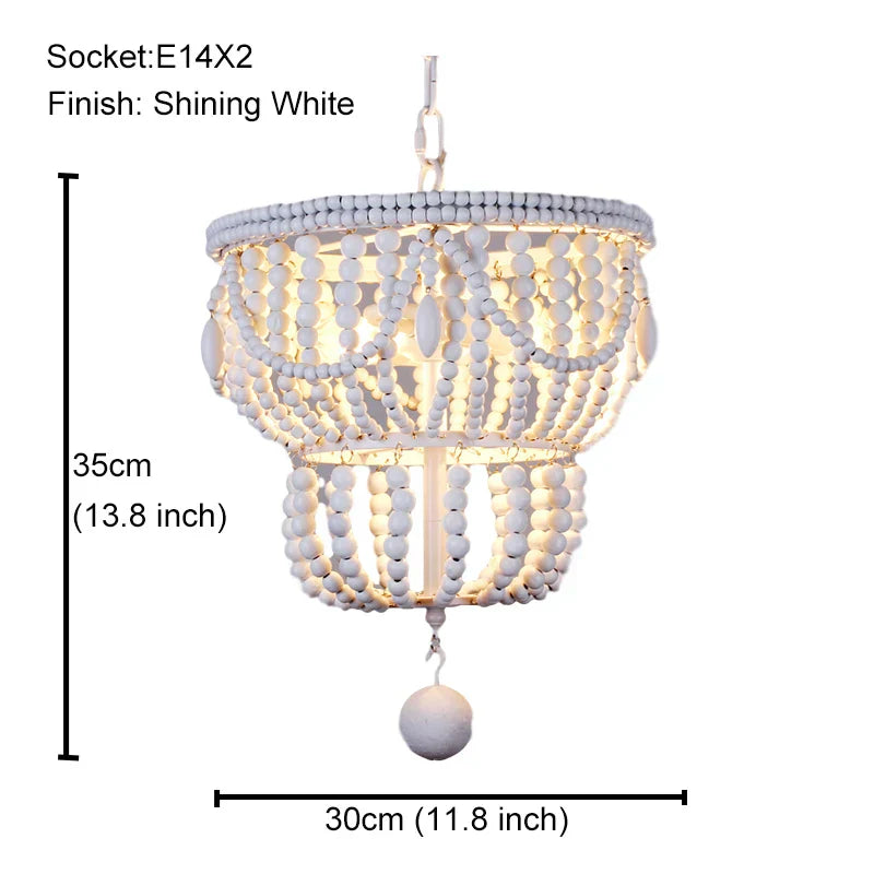 DecorBites™ Black Wood Beaded Pendant Chandelier - Antique Nordic Lighting for Foyer, Dining, Bedroom