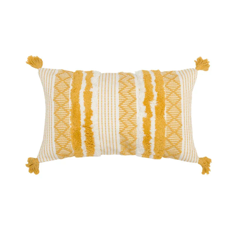 DecorBites™ Boho Jacquard Cushion Cover in Blue Yellow Black Woven for Home Decor
