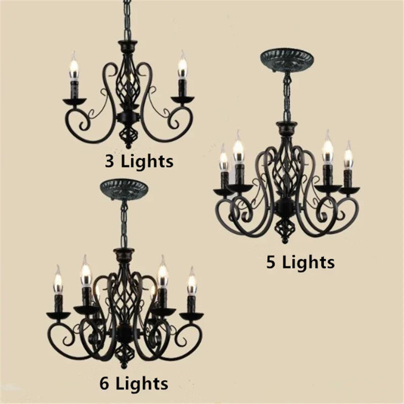 DecorBites™ Black Wrought Iron Loft Chandelier for Living Room, Bar, Restaurant - Retro Industrial Style