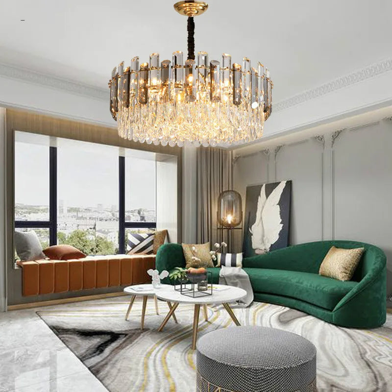 DecorBites™ Gray/Clear Crystal K9 LED Pendant Lamp for Modern Luxury Living Room