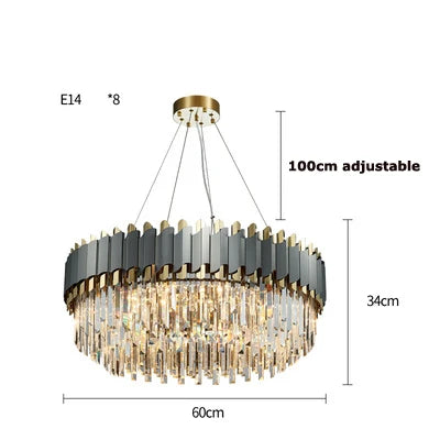 DecorBites™ Art Deco Golden Crystal Chandelier LED Hanging Lamp