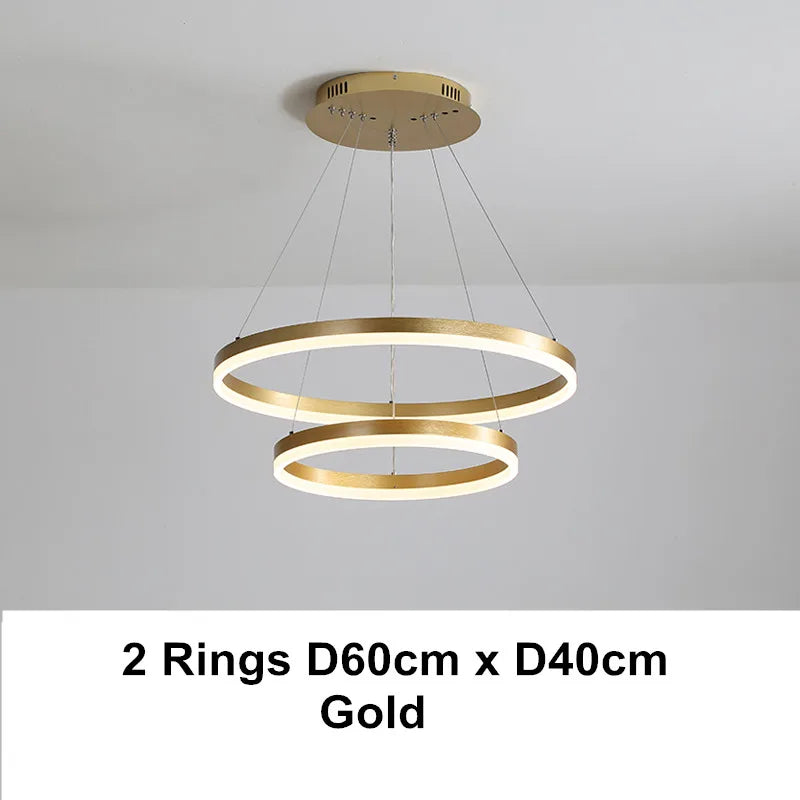 DecorBites™ LED Chandelier Rings Pendant Light - Coffee Gold Dimmable Ceiling Lamp