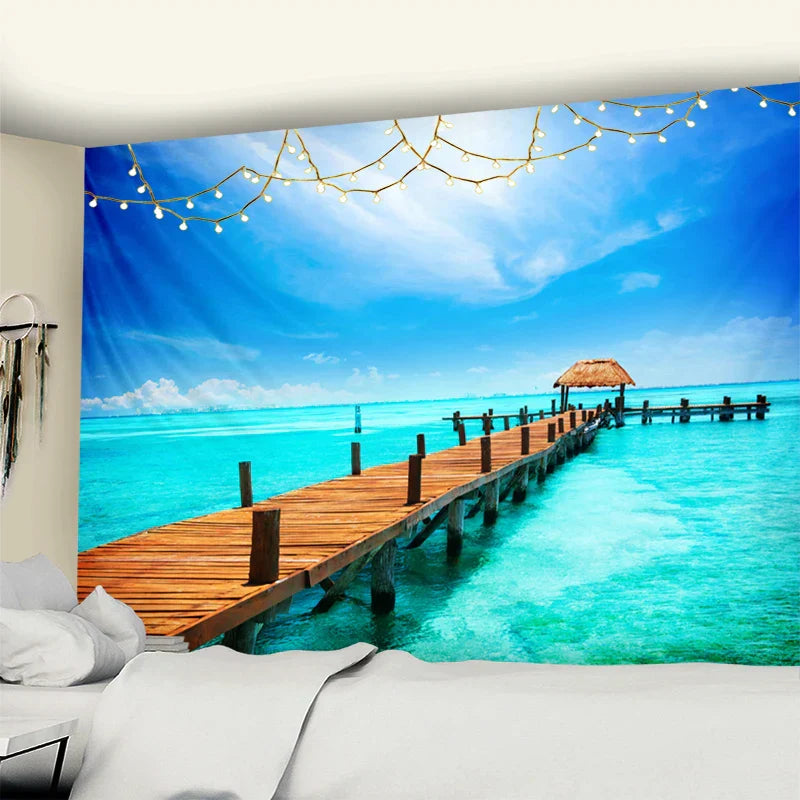 DecorBites™ Beach Coconut Tree Mandala Tapestry Wall Hanging Psychedelic Bohemian Decor