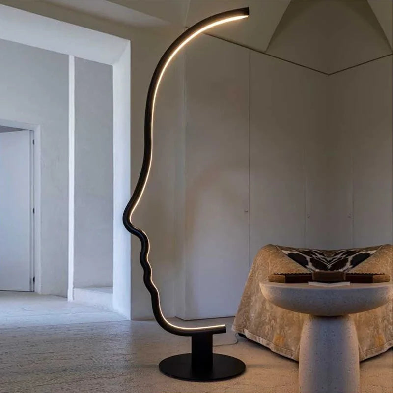 DecorBites™ Black Nordic Human Face LED Floor Lamp: Adjustable Indoor Lighting for Living Room