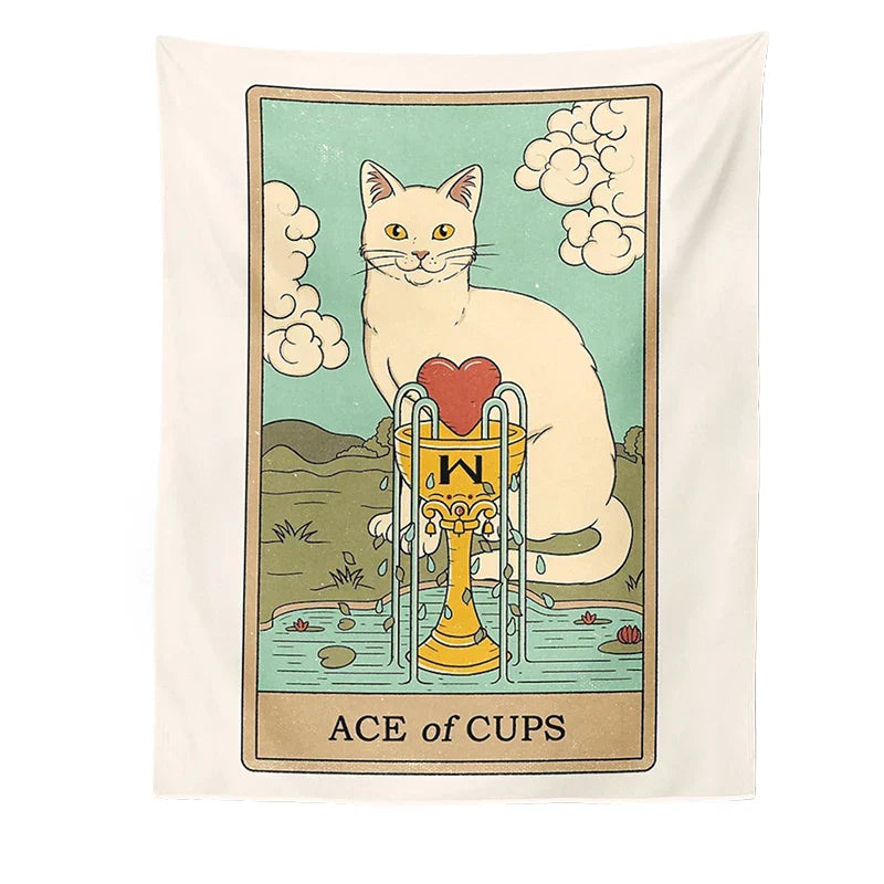 DecorBites™ Cat Divination Tarot Card Tapestry Moon Phase Wall Hanging Décor